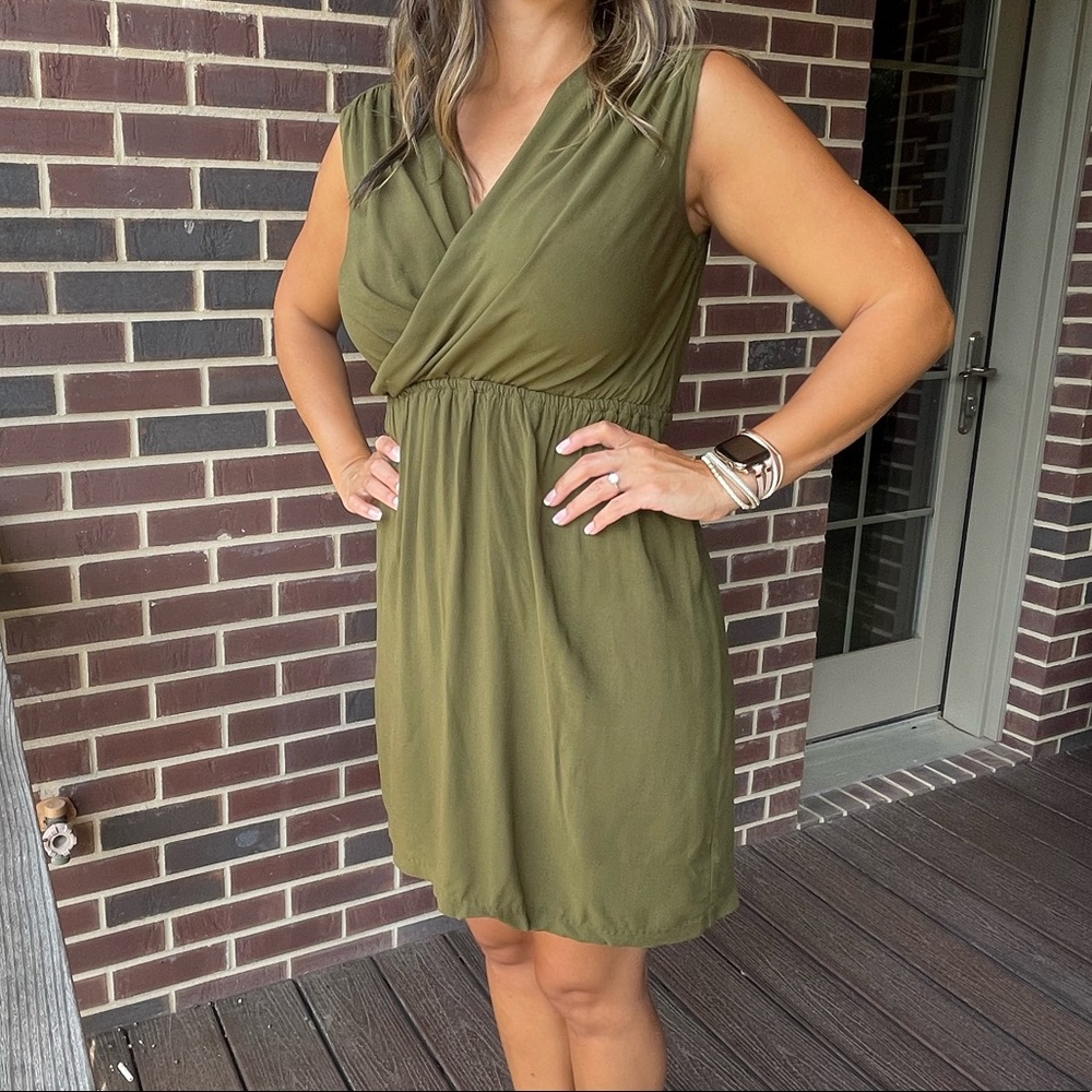 Olive Green Faux Wrap Dress